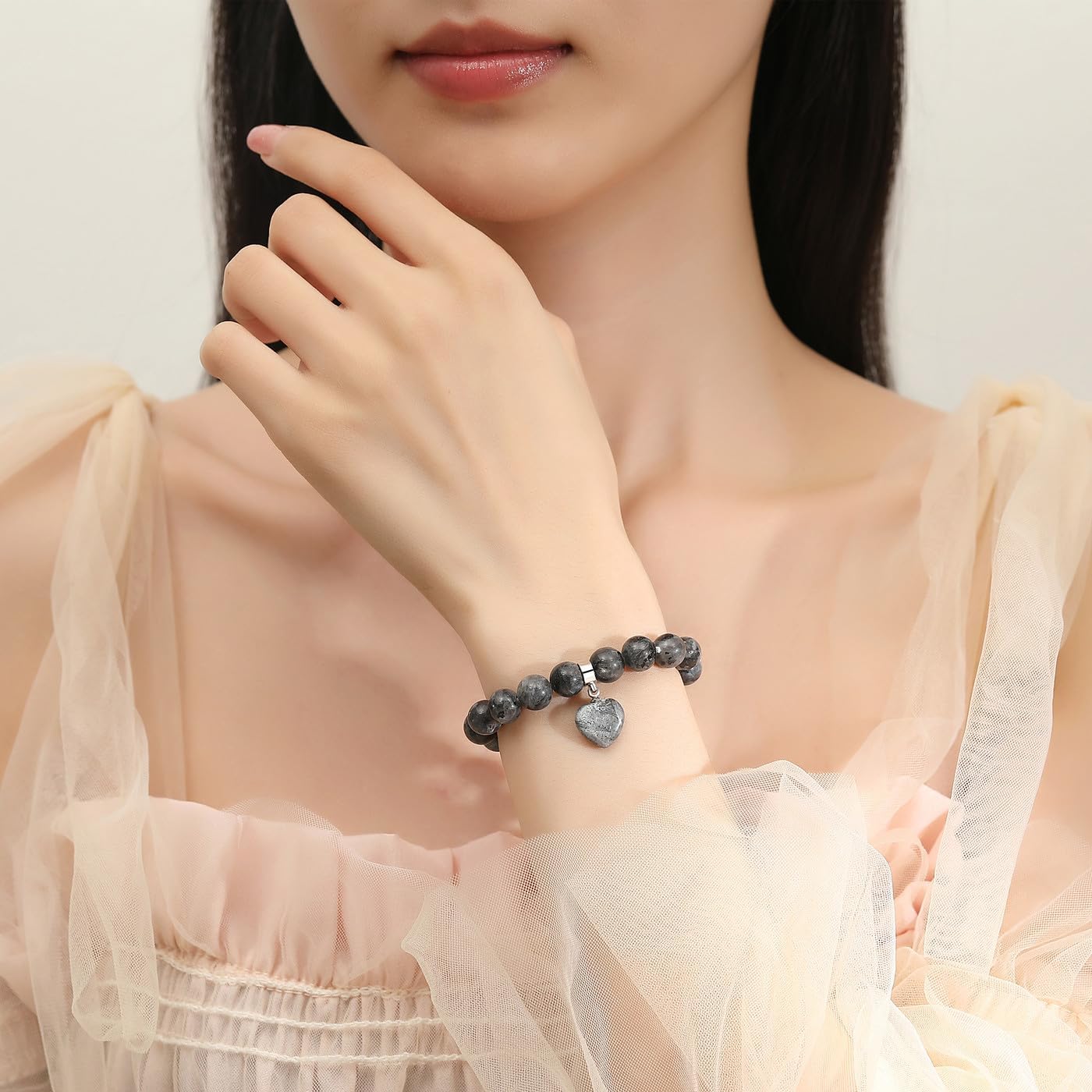 XIANNVXI Herz Armband Damen Stein Kristall Armband Perlen Armband 8Mm Perlenarmband Freundin Armband Schmuck Geburtstagsgeschenk Weihnachtsgeschenke Für Frauen