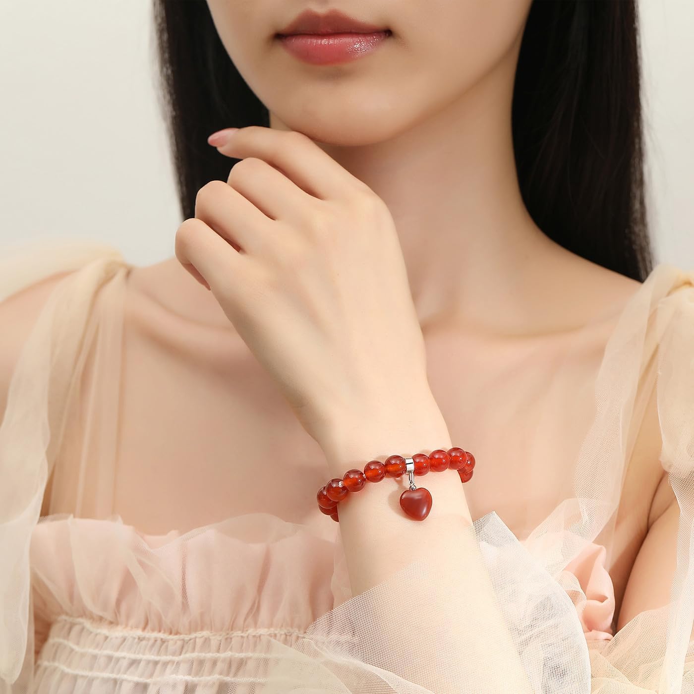 XIANNVXI Herz Armband Damen Stein Kristall Armband Perlen Armband 8Mm Perlenarmband Freundin Armband Schmuck Geburtstagsgeschenk Weihnachtsgeschenke Für Frauen
