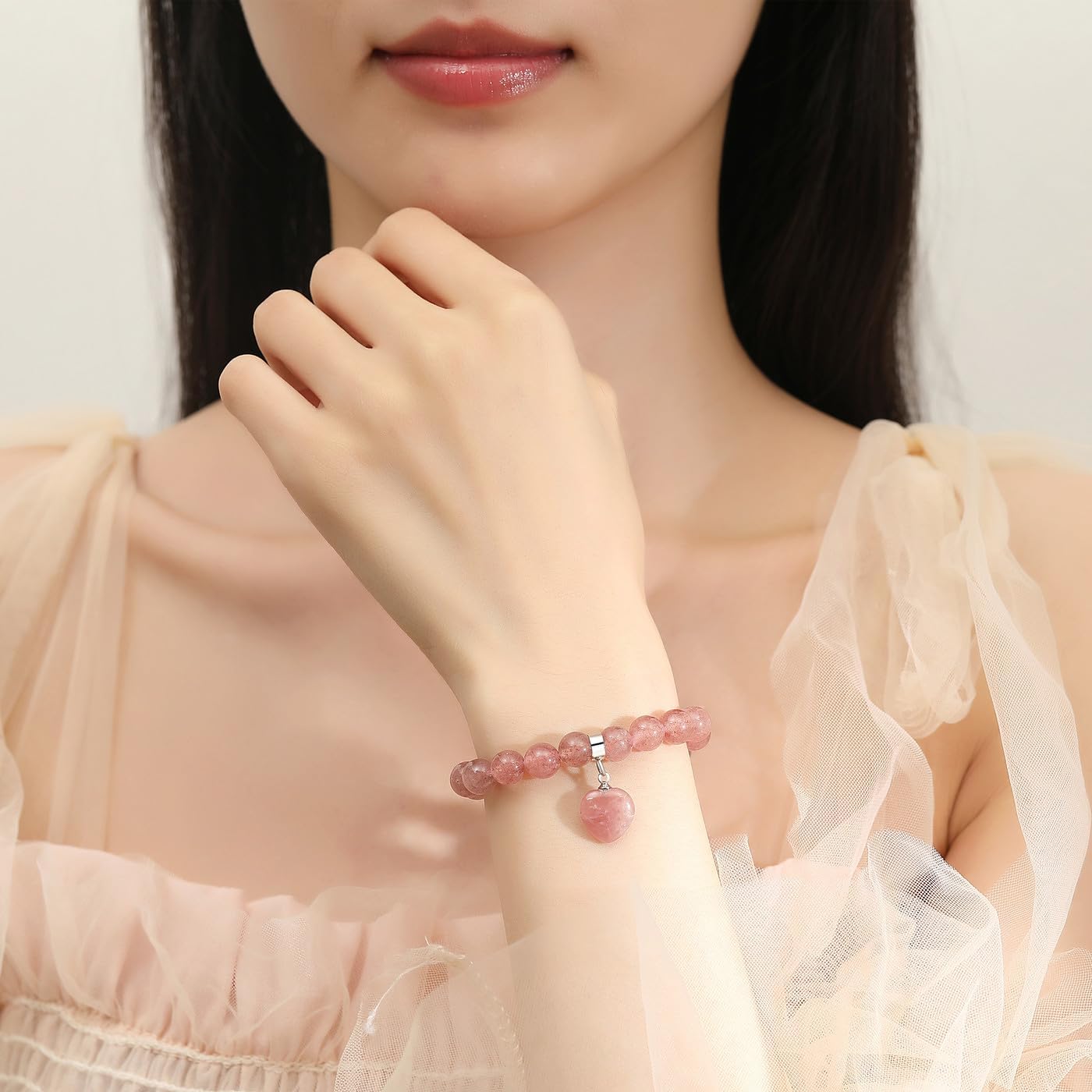 XIANNVXI Herz Armband Damen Stein Kristall Armband Perlen Armband 8Mm Perlenarmband Freundin Armband Schmuck Geburtstagsgeschenk Weihnachtsgeschenke Für Frauen