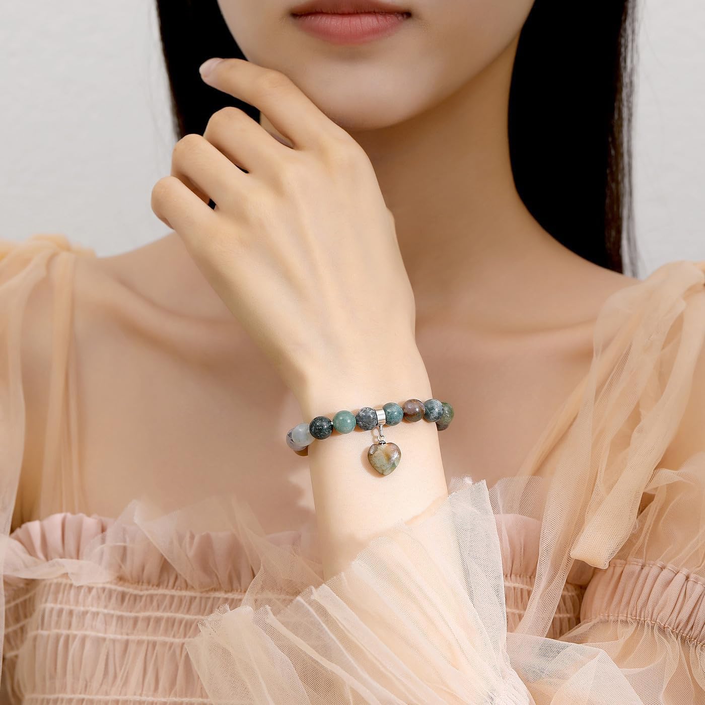 XIANNVXI Herz Armband Damen Stein Kristall Armband Perlen Armband 8Mm Perlenarmband Freundin Armband Schmuck Geburtstagsgeschenk Weihnachtsgeschenke Für Frauen