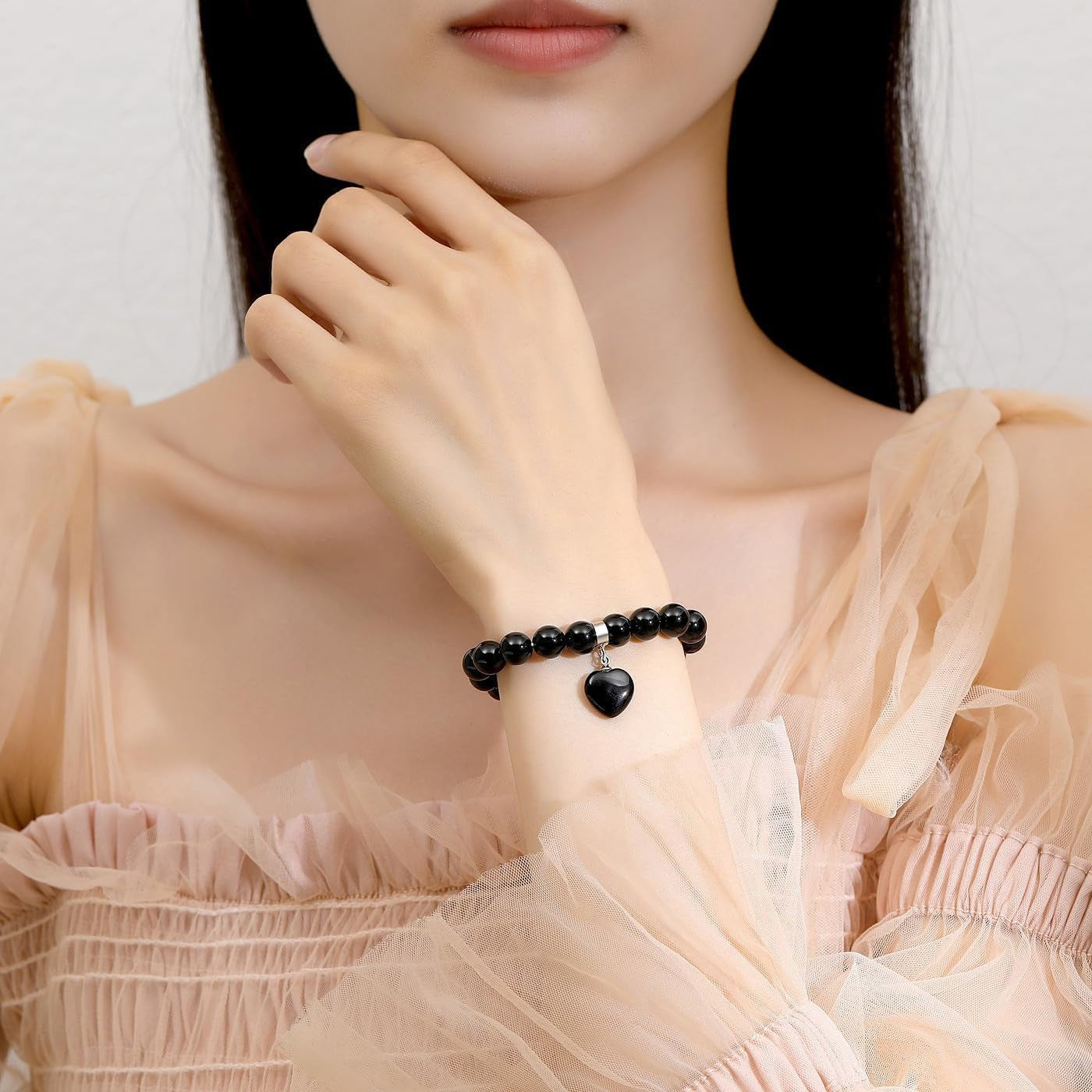 XIANNVXI Herz Armband Damen Stein Kristall Armband Perlen Armband 8Mm Perlenarmband Freundin Armband Schmuck Geburtstagsgeschenk Weihnachtsgeschenke Für Frauen