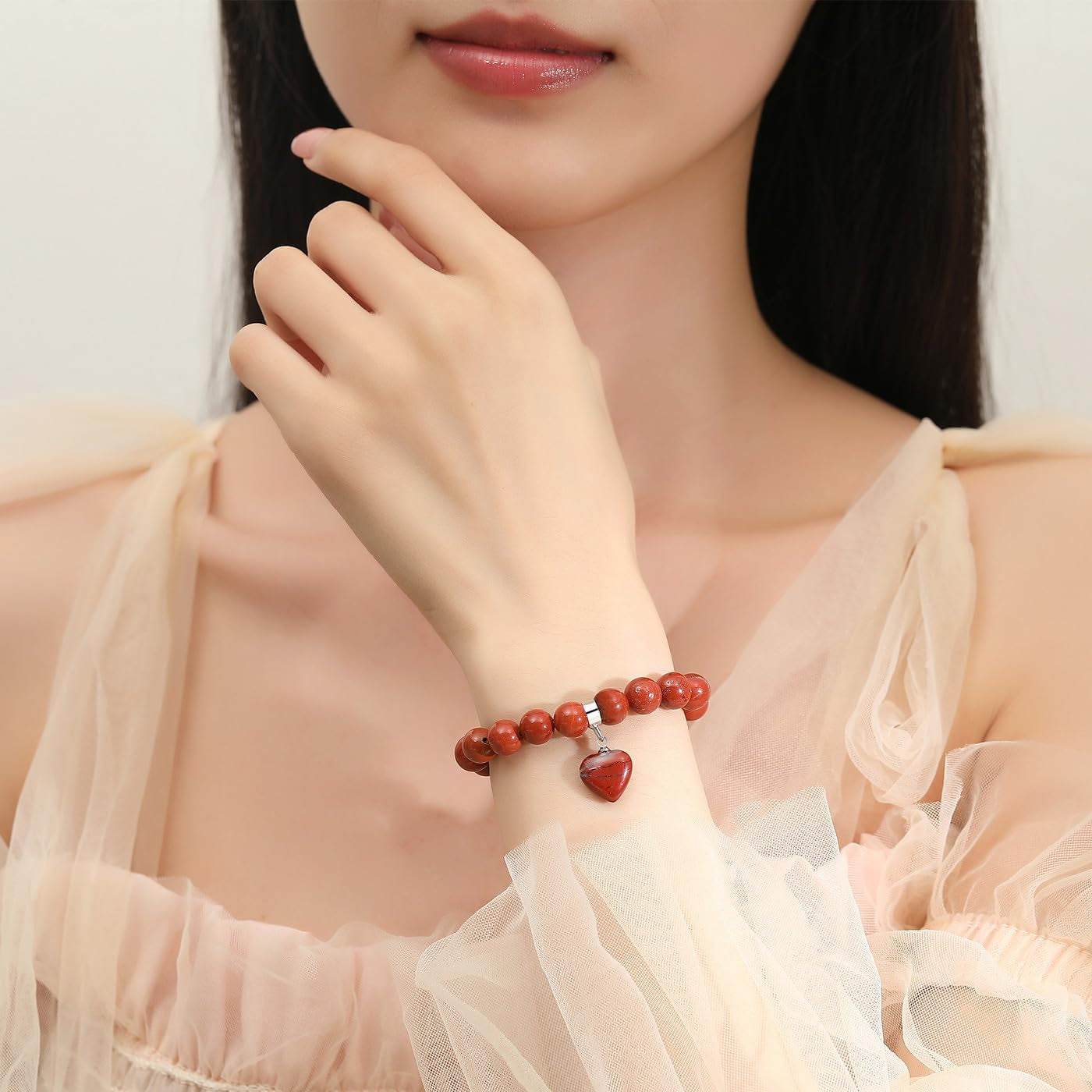 XIANNVXI Herz Armband Damen Stein Kristall Armband Perlen Armband 8Mm Perlenarmband Freundin Armband Schmuck Geburtstagsgeschenk Weihnachtsgeschenke Für Frauen